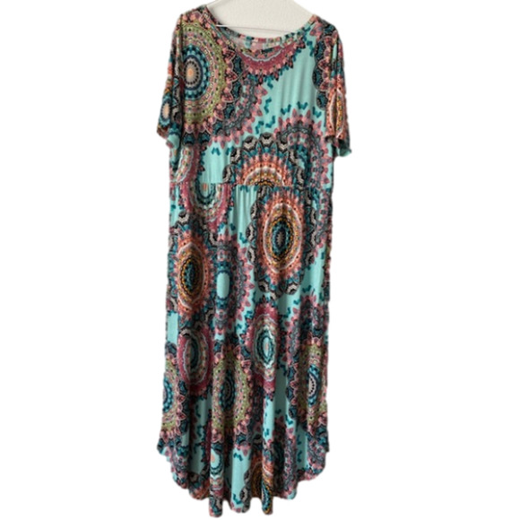 Women's 3XL Boho Hippie Short Sleeve Empire Waist Stretch Dress Travel Colorful - Picture 1 of 6